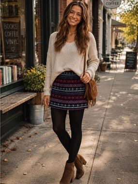 Alya Boho Aztec Print Mini Skirt Women’s Small Pink Black USA Made